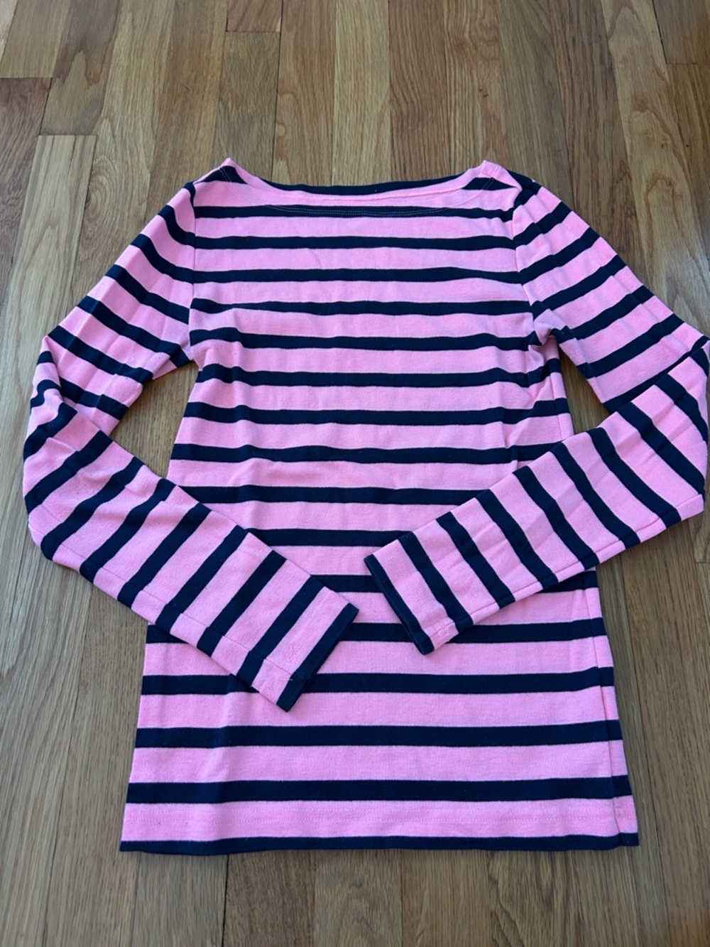 GAP Pink and Navy Striped Crew Neck Top